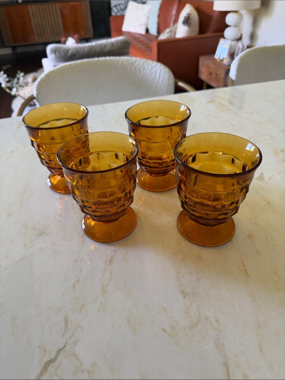 Amber Glass Goblet Set - 4-Piece Vintage-Style Beverage Glasses